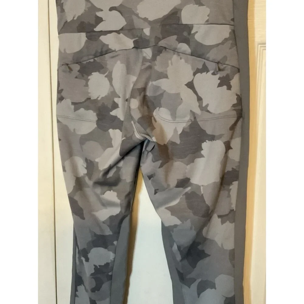 Athleta Pants Essex Camo Hybrid Tight‎ Leggings Gray Zip Pocket Medium